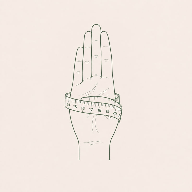 A soft measuring tape wrapped snugly around the widest part of a hand to measure for a bangle.