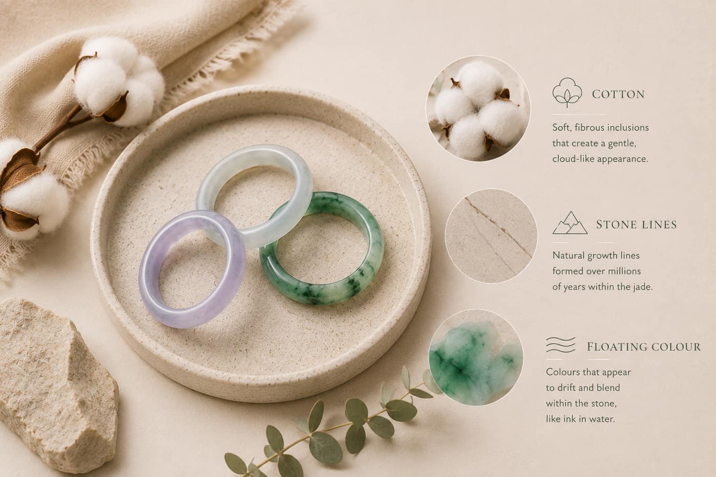 Cotton, Stone Lines & Floating Colour: Jadeite's Natural Characteristics